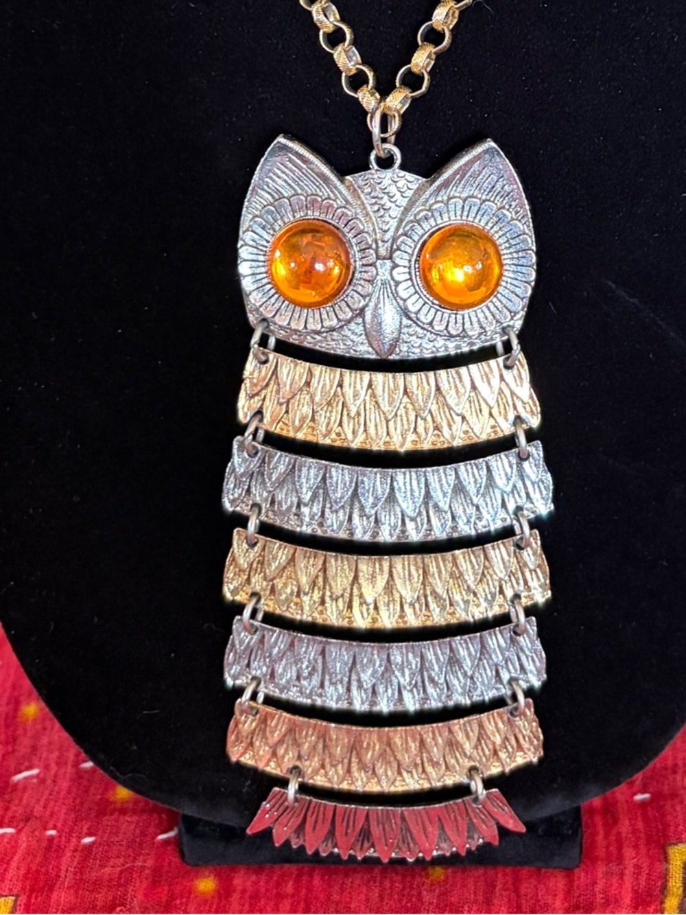 Vintage 1970s Articulated Owl Pendant necklace by Park Lane - Picture 2 of 13